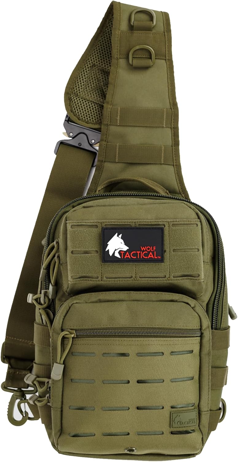 WOLF TACTICAL Men’s EDC Sling Bag - Concealed Carry, Laser-Cut MOLLE, Lightweight, Green - Image 1